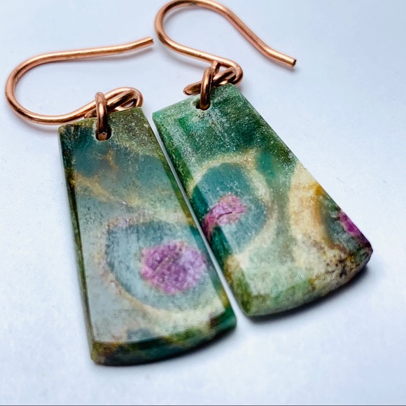 Genuine Ruby Zoisite Earrings - Picture 1 of 9